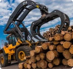 Maquinaria forestal cargando troncos